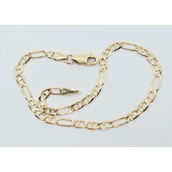 Unique 14K Karat Solid Yellow Gold Designer Figaro Link Bracelet - 7.75" Length - Picture 3 of 12